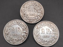 1931 / 1936 / 1939 - 2 Franken - Silber (rar / sehr rar)