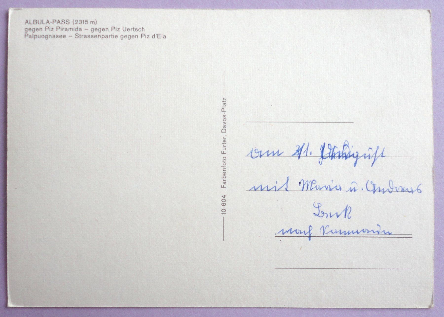 Cartoline postali: Albula-Pass (2315 m) – Usato da Fétigny venduto da Billy2miny 1