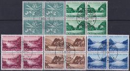 1956, PP: B76-B80 Viererblöcke Ersttags-Ortsstempel, 200.-+