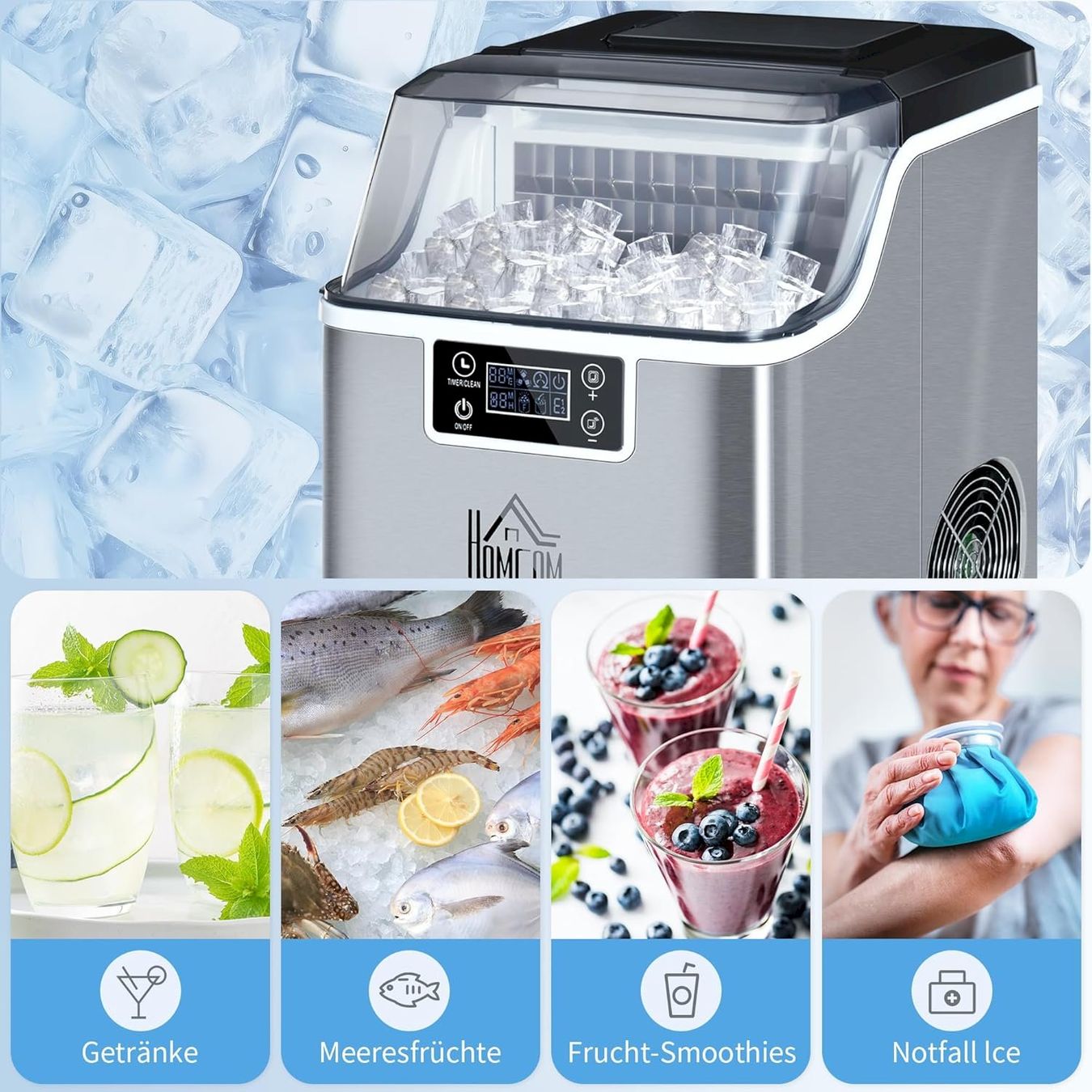 Elettrodomestici da cucina: HOMCOM Eiswürfelmaschine 20kg/24h Silber – Nuovo e nell'imballaggio originale da Bottighofen venduto da zaap 7