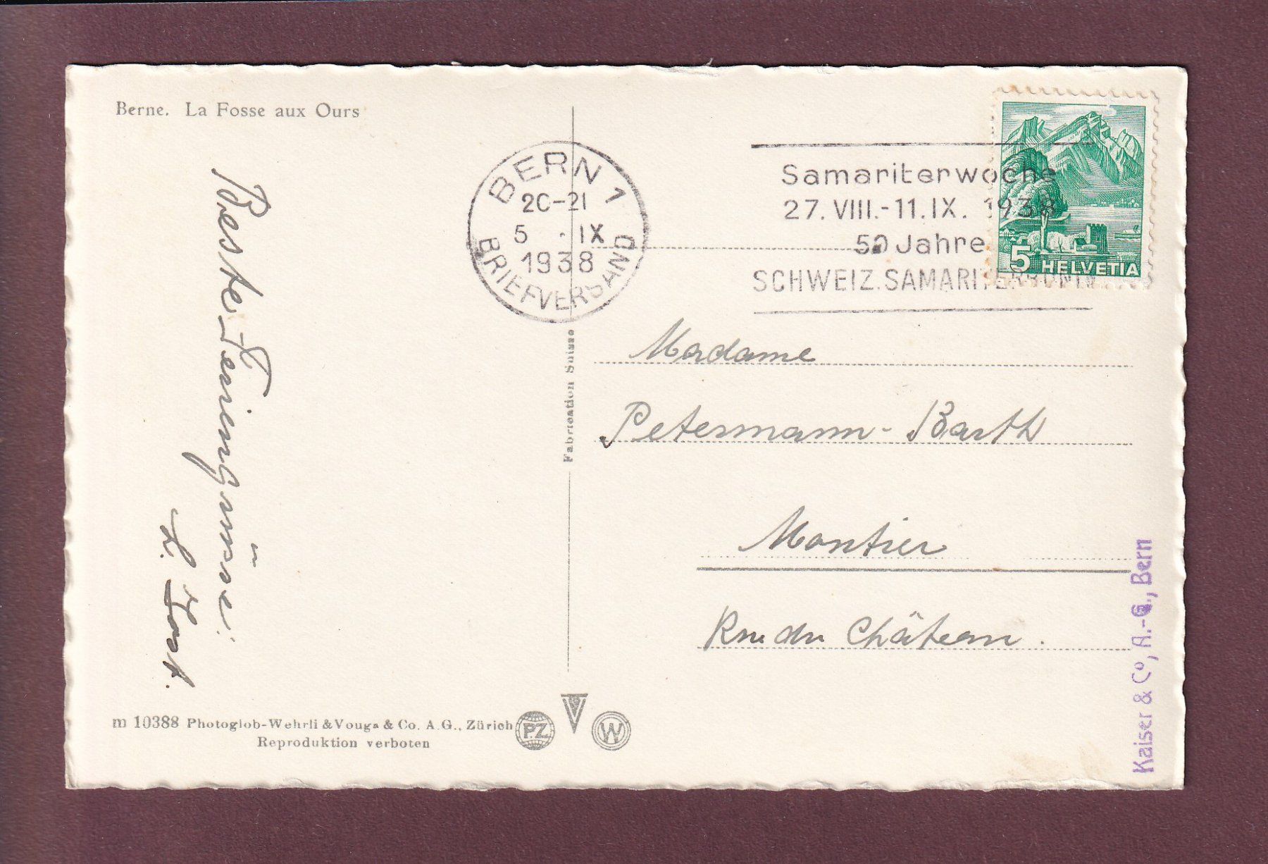 Cartoline postali: BERN - Bärengraben - 1938 – Usato da Pully venduto da nicecards 1
