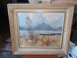 F Waller Thunersee mit Niesen Antikes Gemälde Landschaft
