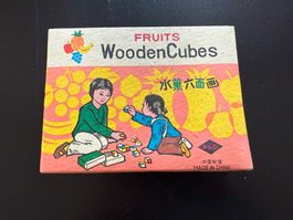 Holzwürfel Puzzle Früchte, Vintage Kinderspielzeug!