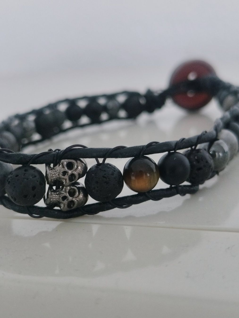 Bracciali & Braccialetti: Männer Leder Armband Totenköpfe & Edelsteine – Nuovo (secondo la descrizione) da Schwyz venduto da els_7cys 1