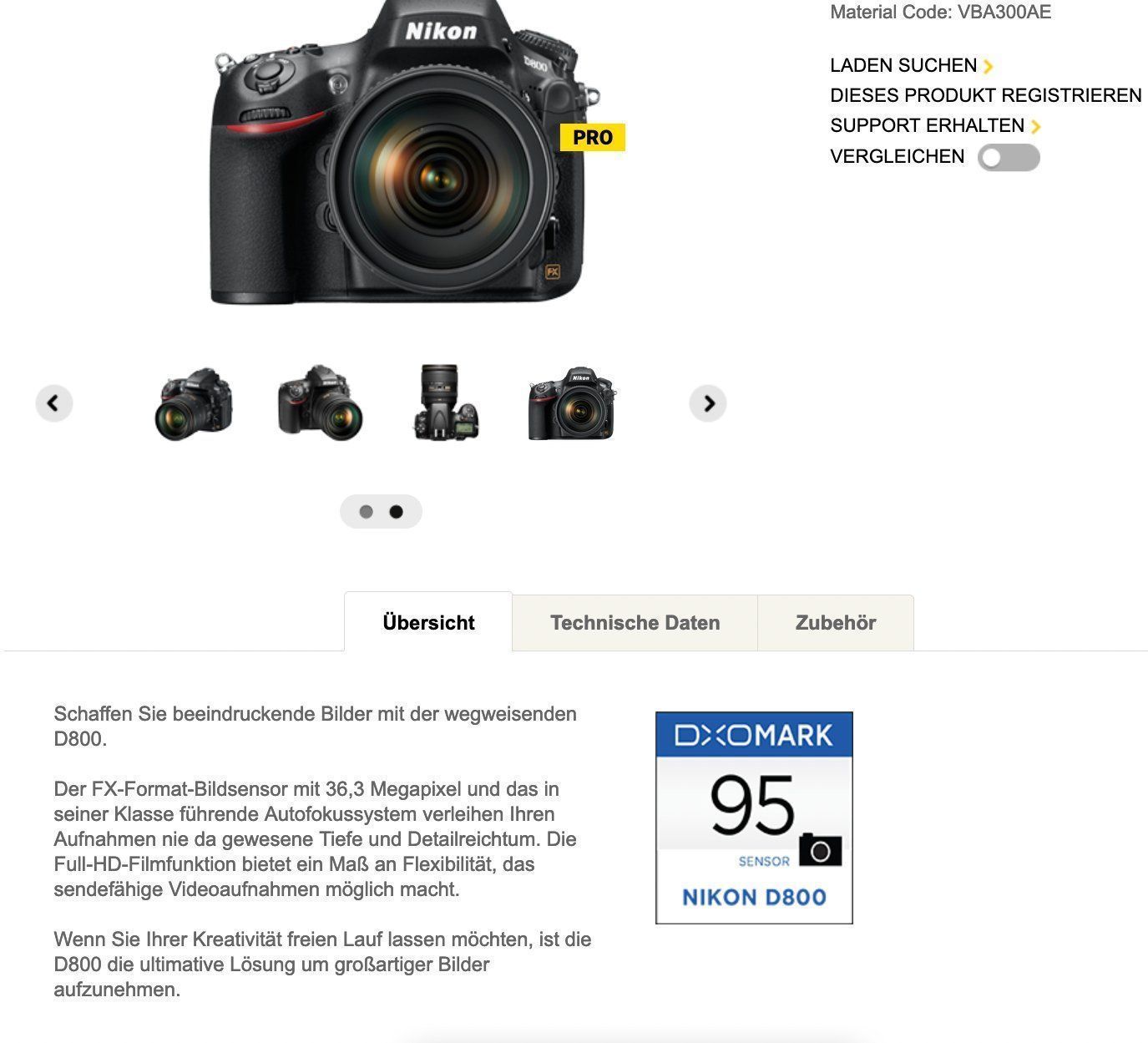 Nikon Kamera: NIKON D800 FX  - Vollformat DSLR Kamera D 800 – Gebraucht aus Emmen von  6