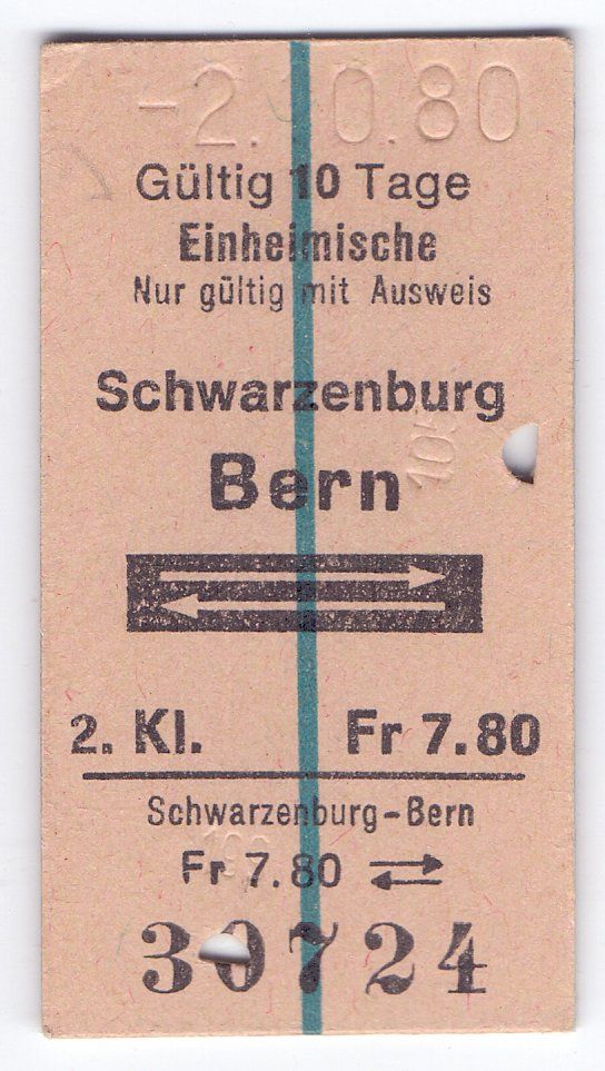 Biglietti: Billette Schwarzenburg - Bern Einheimische – Usato da Langenthal venduto da Sammlungs_aus