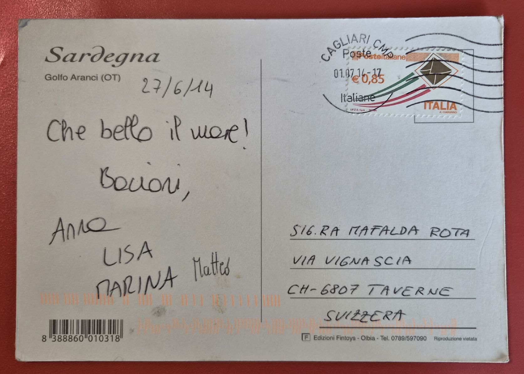 Ansichtskarten: Golfo Aranci  2014 Italia – Gebraucht aus Melchnau von Arthurius 1