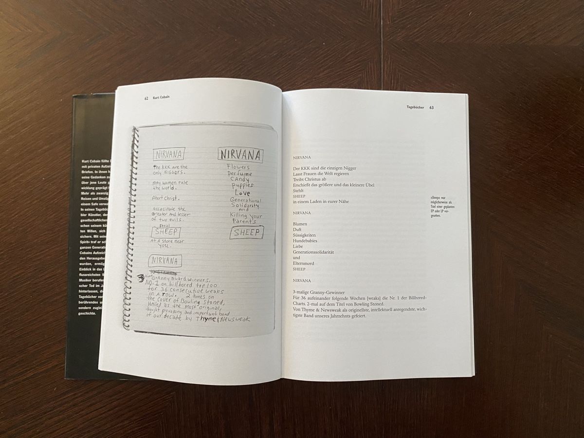 Bücher: Buch Kurt Cobain Tagebücher – Gebraucht aus Bern von JaraBu 1