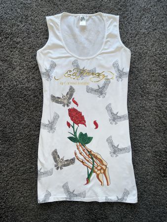 Ed Hardy Kleid Gr. XL Sommerkleid Tankkleid weiss Tattoo Sty