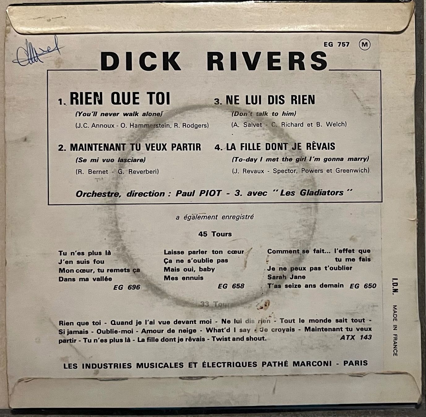 Vinyles: DICK - RIEN QUE TOI – D'occasion à Bussigny par vinyl-pas-cher 1