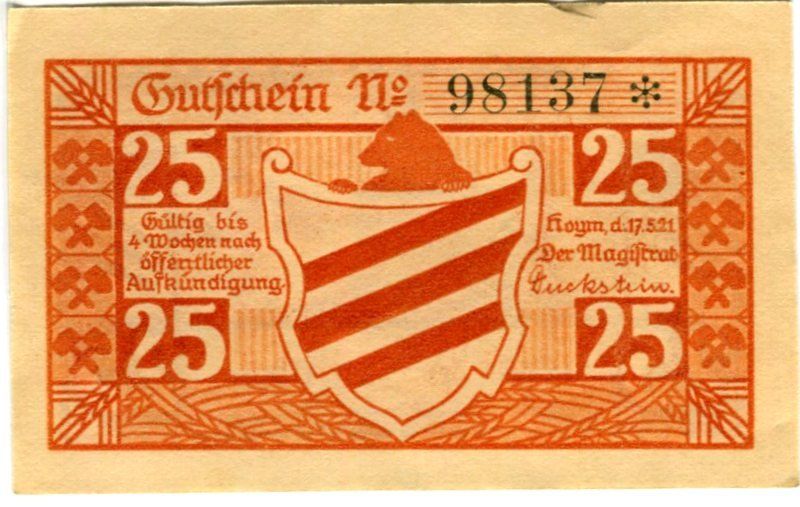 Banknoten: Notgeld "25 Pfennig. Hoym 1921" – Gebraucht aus Basel von Butsch5