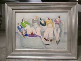 Gemütliches Zusammensein, Originalgemälde, signiert