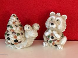 Gartendeko-Set: Schnecke & Waschbär, aus Beton
