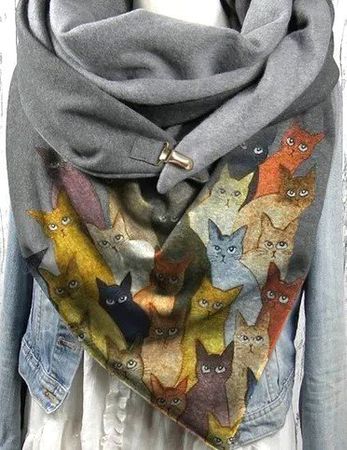 🐾 🐱 Plüsch-Dreieck-Wickelschal mit "CAT PRINT" 😺🐾