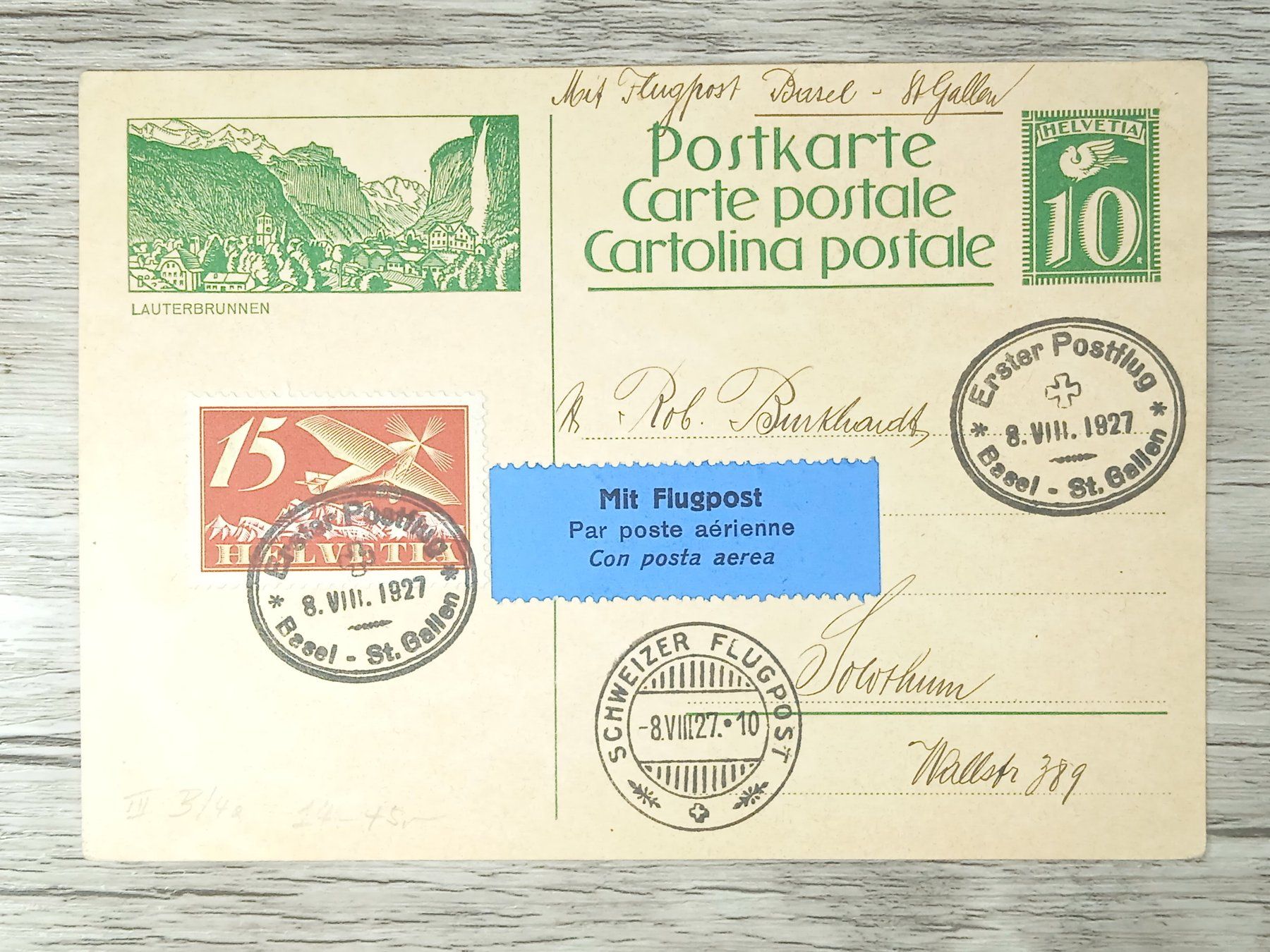 Tutti i francobolli: TR12 Carte Postale + Timbre Suisse 1927 – Usato da Cousset venduto da Patrick_Collections