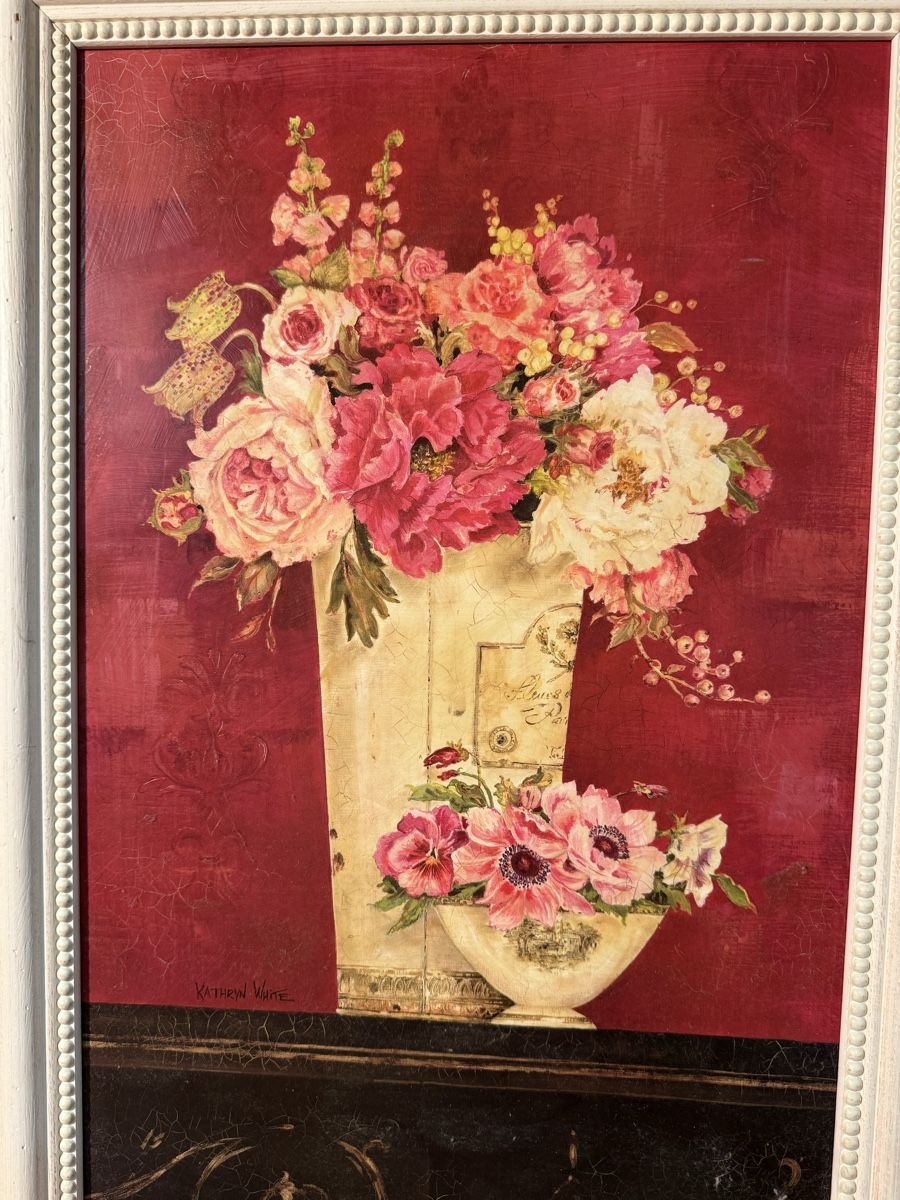 Dipinti: Tableau vintage fleuri, signé Kathryn White – Usato da Lausanne venduto da artnouveau04 1