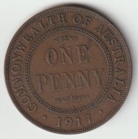 1917 Australien One Penny George V Bronze Münze