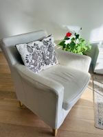 Fauteuil en cuir véritable crème, bon état