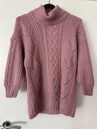 Damen Rollkragenpullover rosa Zopfmuster selber Gestricken