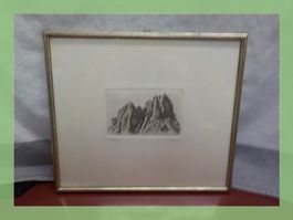Berglandschaft Radierung von Frümsel, gerahmt, Top!