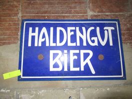Haldengut Bier Emailschild Blau Weiss Original selten Nr.9
