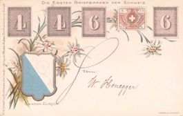 AK Briefmarken // Erste Briefmarken der Schweiz Zürich