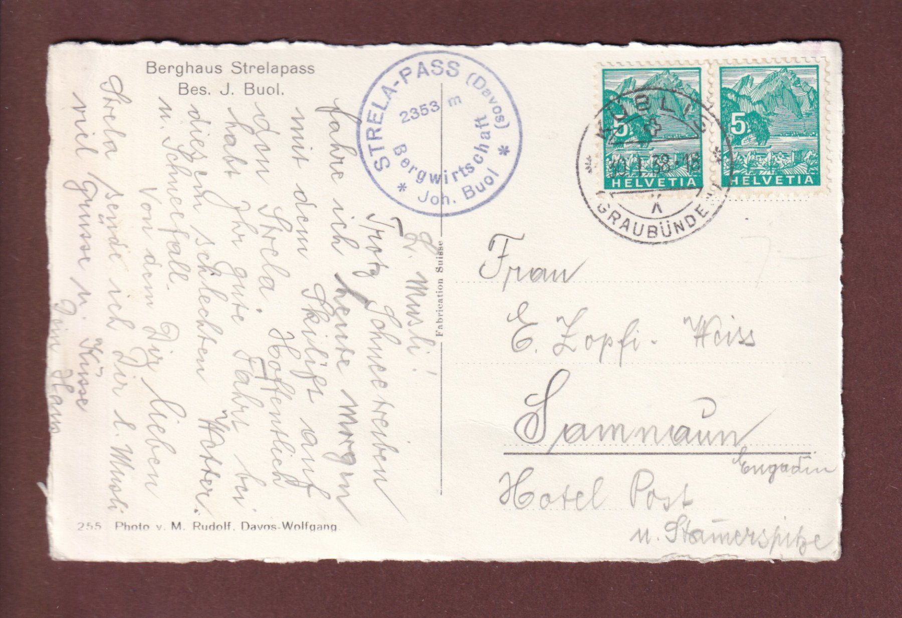 Ansichtskarten: DAVOS - Strelapass - 1938 – Gebraucht aus Pully von nicecards 1