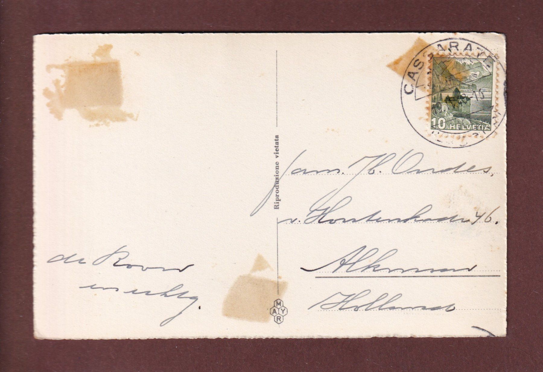 Cartoline postali: CASTAGNOLA - 1948 – Usato da Pully venduto da nicecards 1