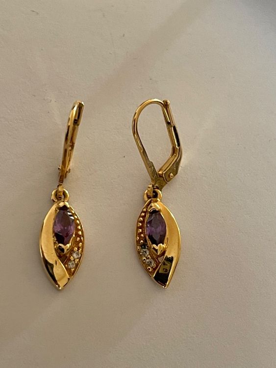 Paire De Boucles D'oreilles Anciennes Puces Plaquées Or - Créateur - Fermoir Clous