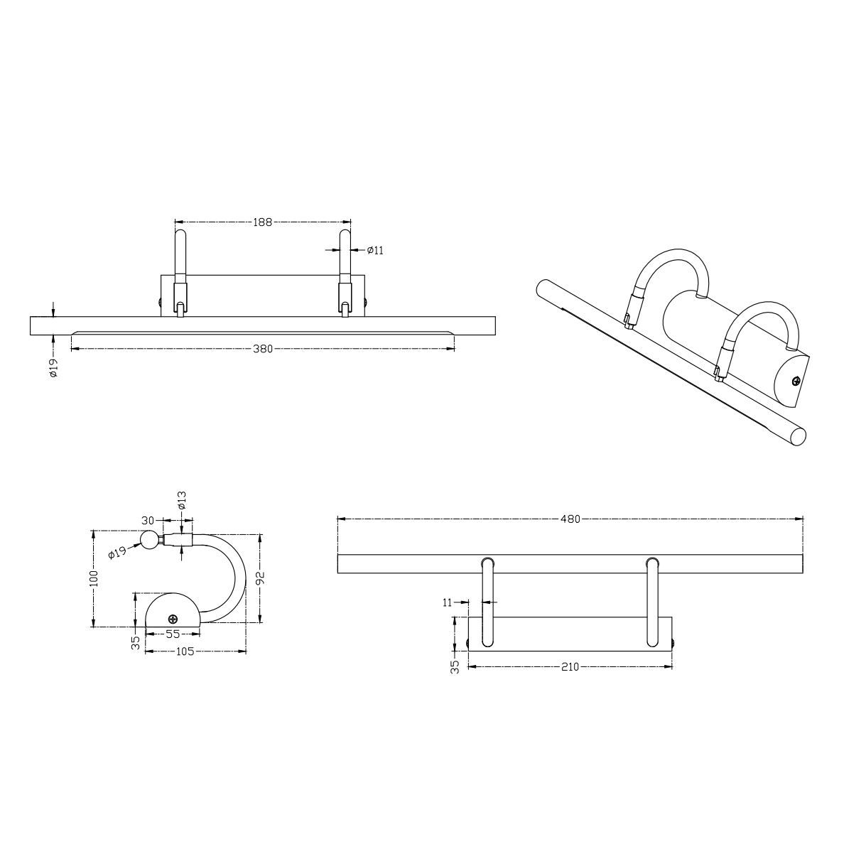 Lampade: LED Wandleuchte, Nickel, 48 cm x 10 cm – Nuovo (secondo la descrizione) da Kreuzlingen venduto da Smart-Light 3