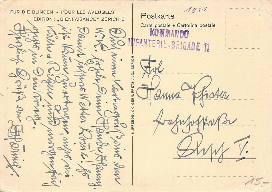 Cartoline postali: St. Moritz, Kirchturm, Feldpost KOMMANDO INFANT.-BRIGADE 11 – Usato da Frauenfeld venduto da POML 1