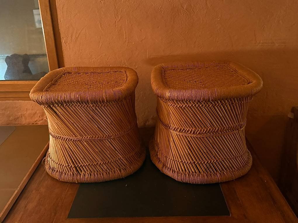 Sgabelli: 2er Set Rattanhocker, Vintage Boho Rattan Hocker – Usato da Zollikerberg venduto da lin_yc2n 1