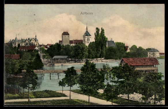 Cartoline postali: AK Arbon, Ortsansicht am See mit Kirche – Usato da Berlin venduto da bartko-reher