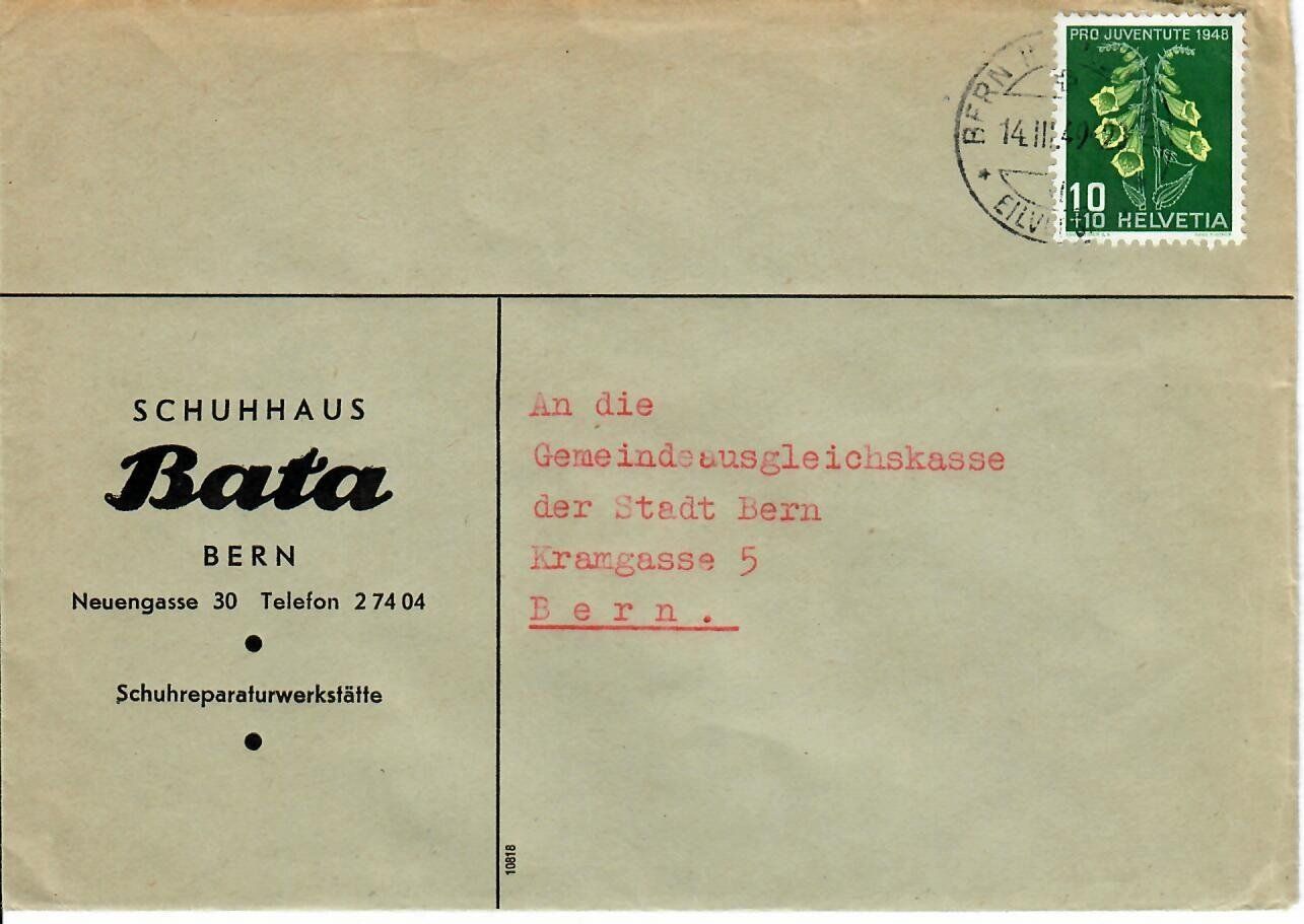 Tutti i francobolli: Brief, Schuhhaus Bata Bern 1949 – Usato da Hochdorf venduto da Ziegel-16