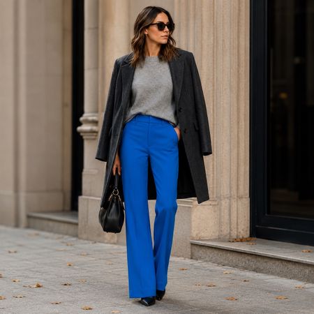 MANGO trendige, blaue Flare Hose Anzughose Gr.40 NEU