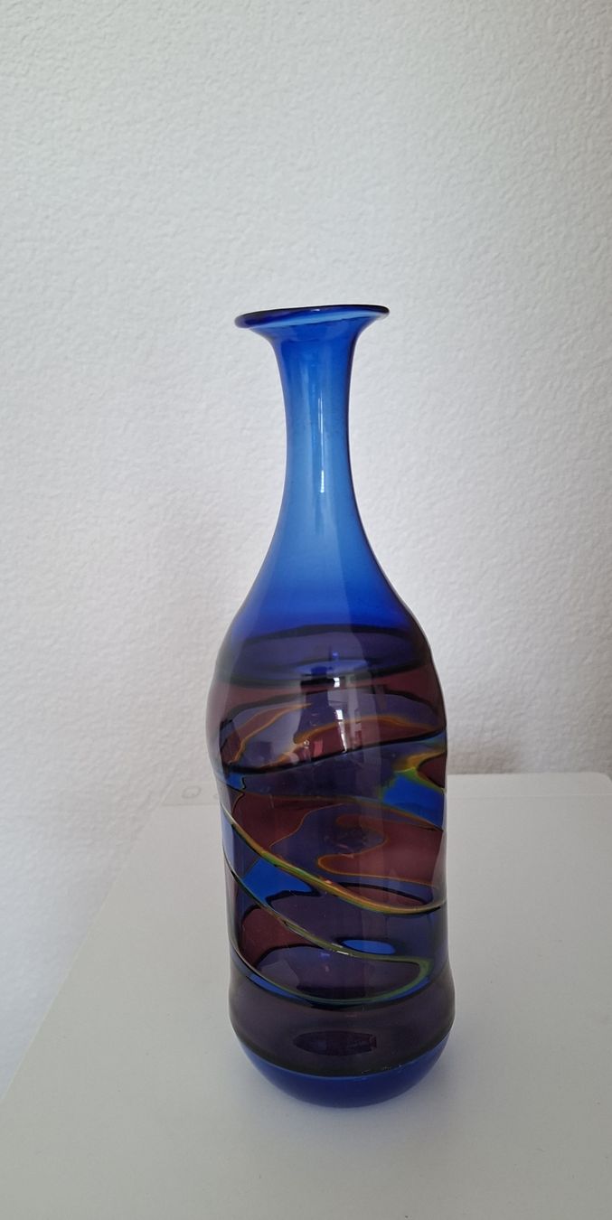 Vasi & Recipienti: Blaue Glasvase mit bunten Wirbeln – Usato da Luzern venduto da alpler1