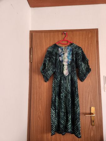 Robe soie imprimée rayures  vertes XS