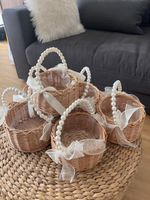 Blumenkörbe Weide mit Perlenhenkel 6 Stück neuwertig