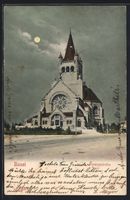 AK Basel, Pauluskirche bei Vollmond