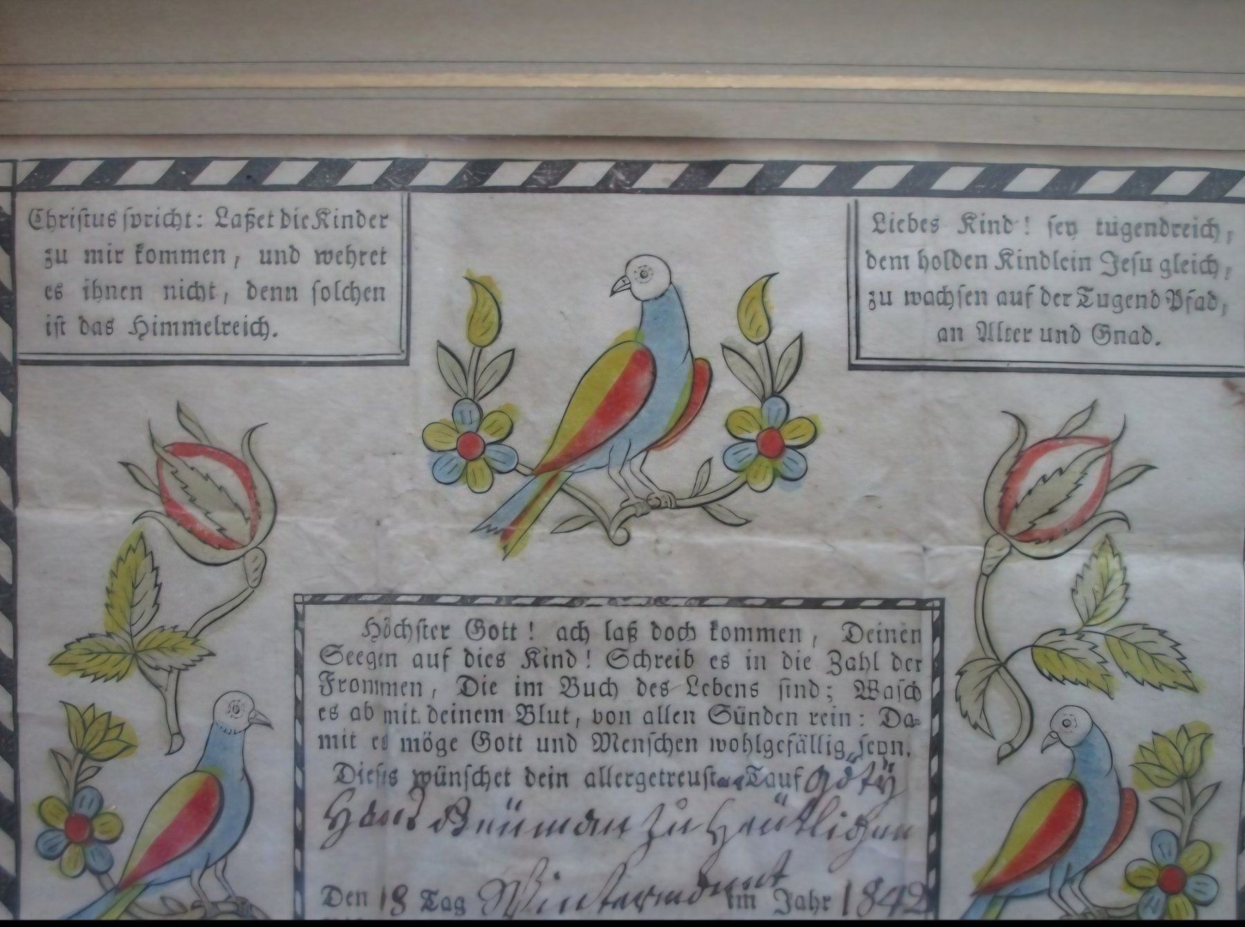 Documenti: tauf-zedel 1842 taufschein gerahmt – Usato da Winterthur venduto da chimischimi 2