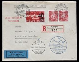 Brief 1937 mit Stempel und Sonderflug Zürich-Sion