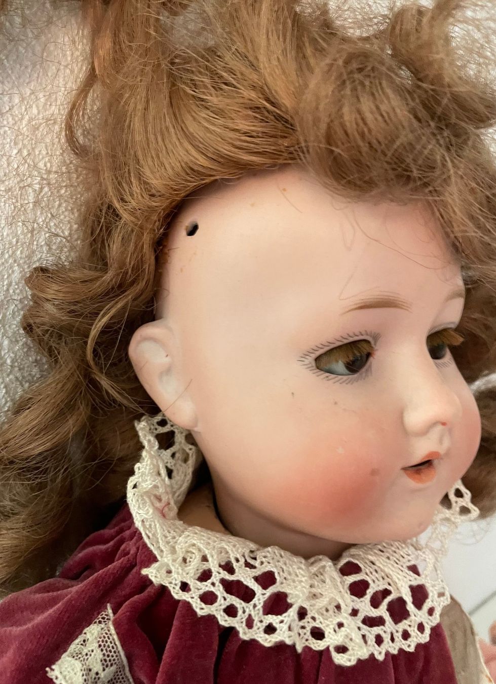 Poupée Ancienne Simon & Halbig – Tête Biscuit Porcelaine, Yeux Bleus, 64 Cm