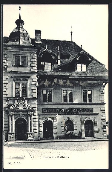 Ansichtskarten: Luzern, Rathaus mit Exposition des Beaux – Gebraucht aus Berlin von bartko-reher