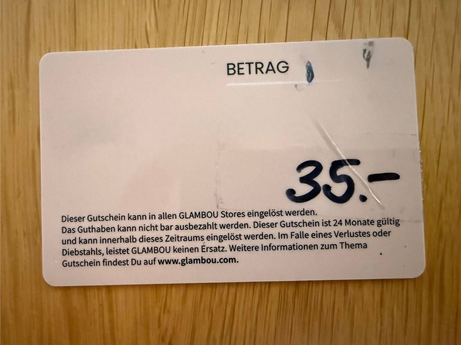 Buoni: Glambou Geschenkgutschein Fr. 35.- – Usato da Basel venduto da Rouge. 1