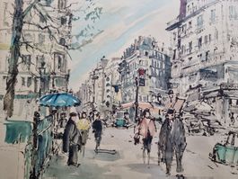 PARIS RUE RIVOLI AQUARELL SIGNIERT MONTIERT AUF PASSEPARTOUT