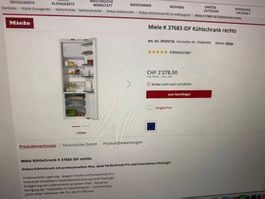 Neuer Ausstellungsstück Miele Kühlschrank K37683iDF  1299,-