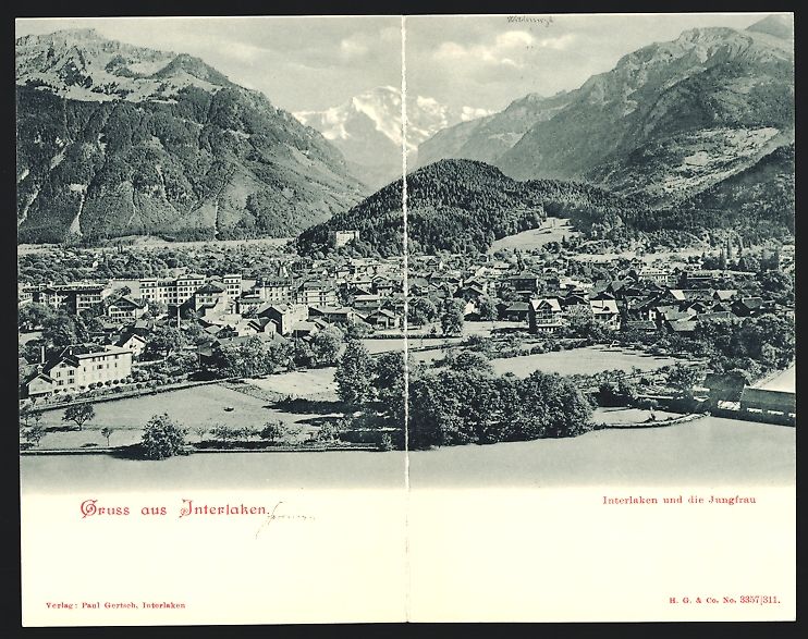 Cartoline postali: Klapp-AK Interlaken, Ortspanorama mit Ge – Usato da Berlin venduto da bartko-reher