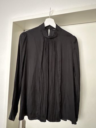 Massimo Dutti Black Pleated Blouse - Grösse/Size 38