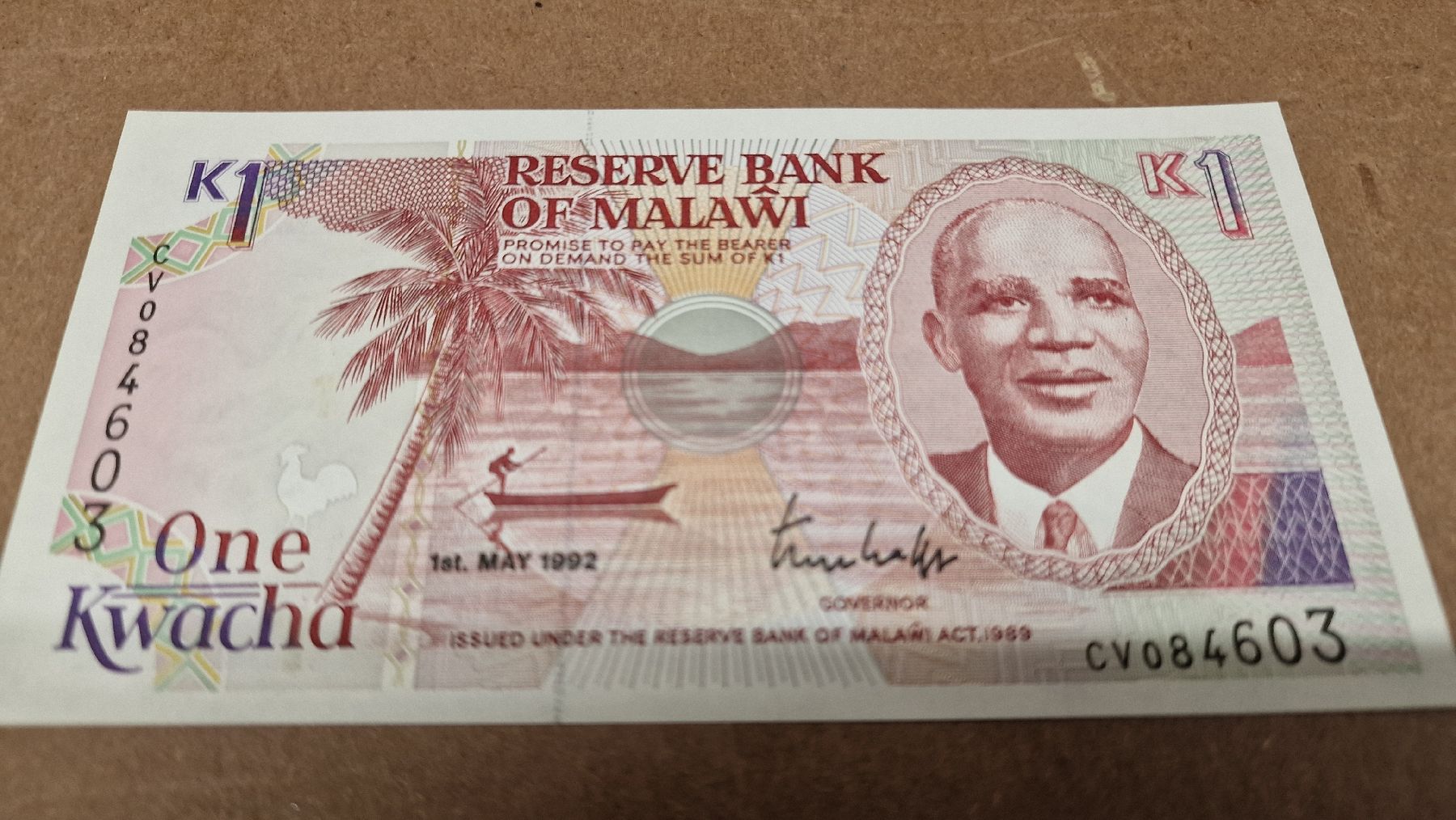 Banconote: Malawi 1 Kwacha 01.05.1992 - CV084603 – Nuovo e nell'imballaggio originale da Herisau venduto da Antiques.AR