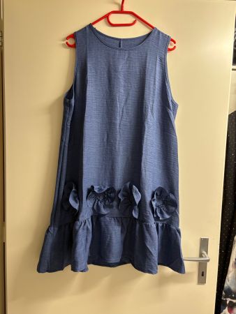 Kleid blau Blumenmuster Rüschen Grösse 2XL 100% Polyester